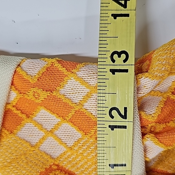 Patty Woodard Vtg 70's argyle dress, yellow orange white, SL, fitted, A-line - Picture 8 of 10